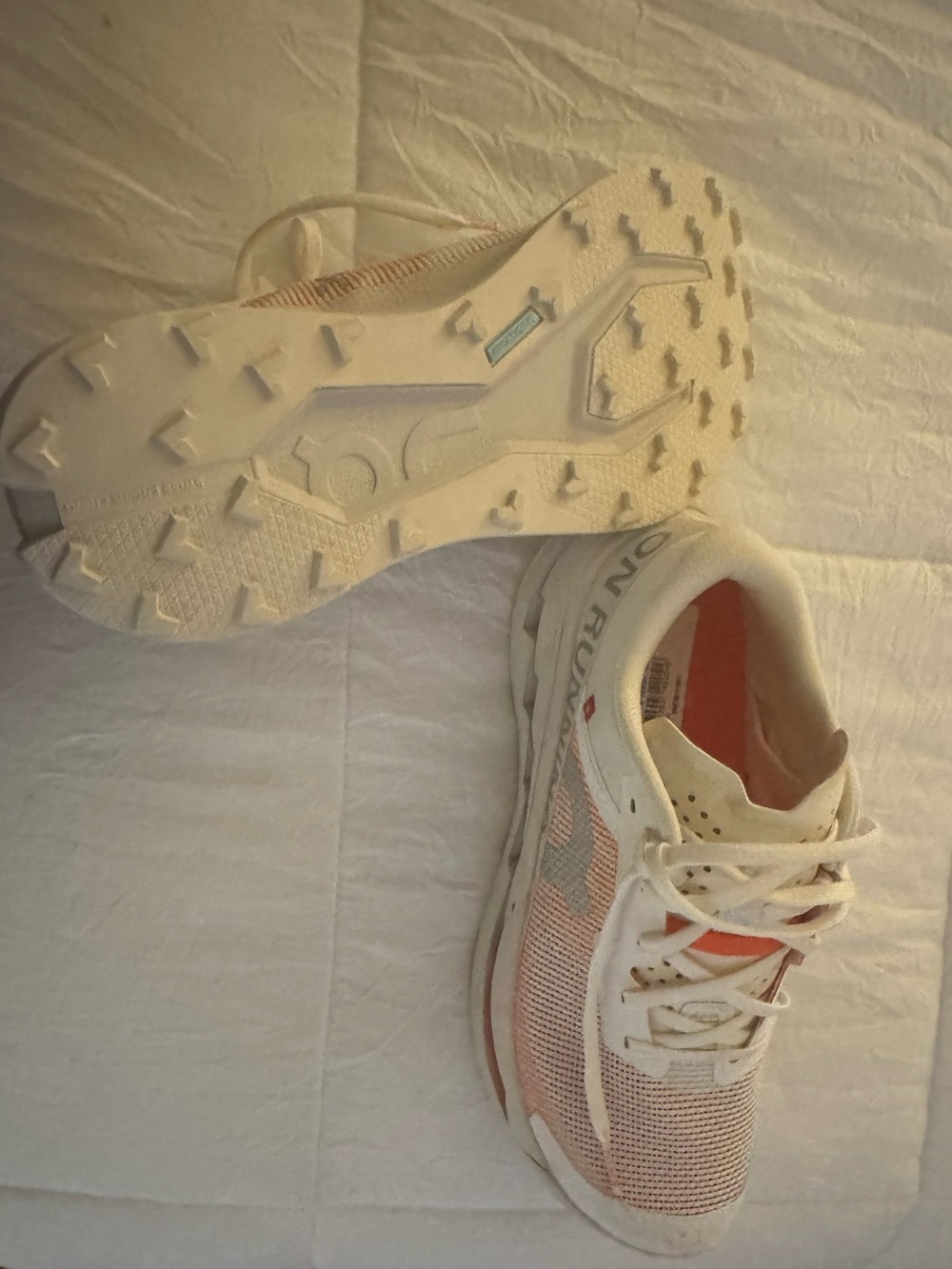 On Running White and Orange Women's Sneakers